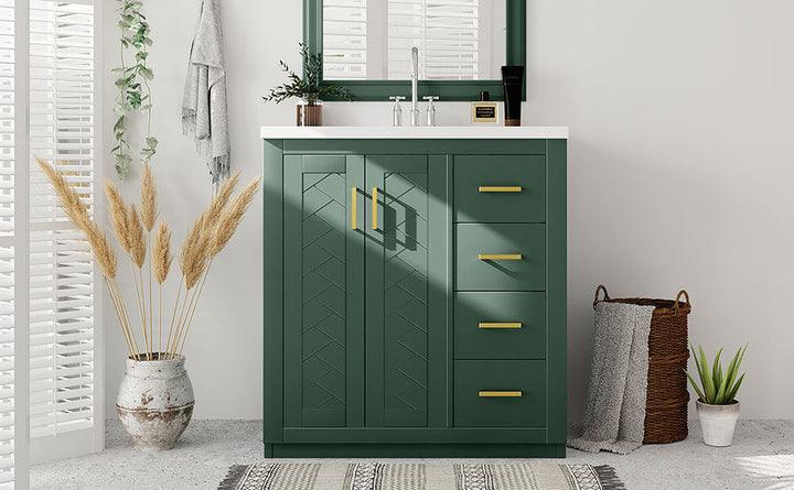 30'' Bathroom Vanity with Ceramic Sink Combo, Solid Wood Frame