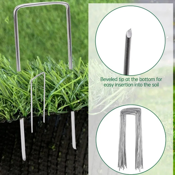 U-type Garden Staples Fence Tubing Stakes Sod Pins Galvanized Steel Landscape Spike for Holding Lawns Hoses Barrier Ground Nail