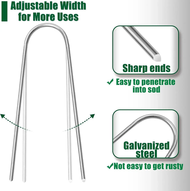 U-type Garden Staples Heavy-duty Fence Tubing Stakes Sod Pins Galvanized Landscape Spike for Holding Lawns Barrier Ground Nail
