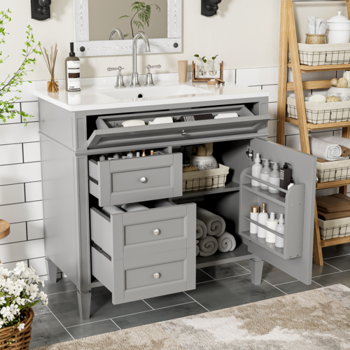 36'' Bathroom Vanity with Top Sink, Modern Bathroom Storage Cabinet