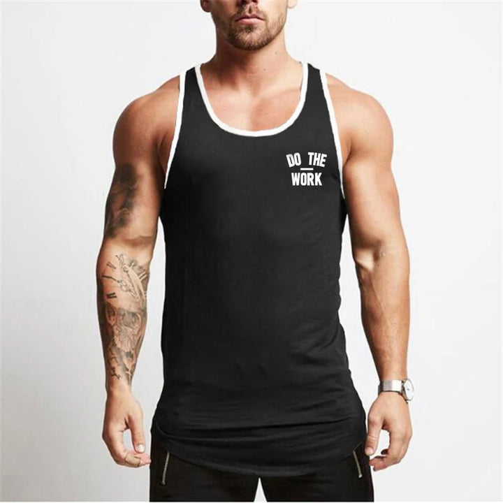 Men White Muscle Tank Tops Print Workout Vest Fitness Sleeveless T-shirt Bodybuilding Sports T-shirt Men Training Gym Clothing