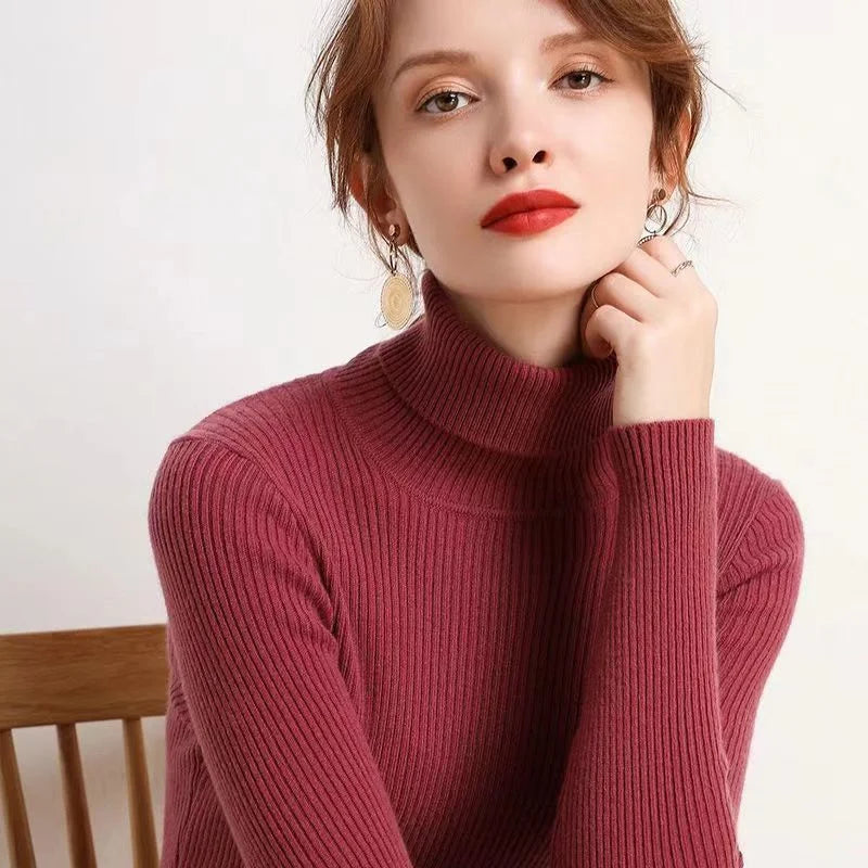 2026 Autumn Winter Thick Sweater Women Knitted Ribbed Pullover Sweater Long Sleeve Turtleneck Slim Jumper Soft Warm Pull Femme