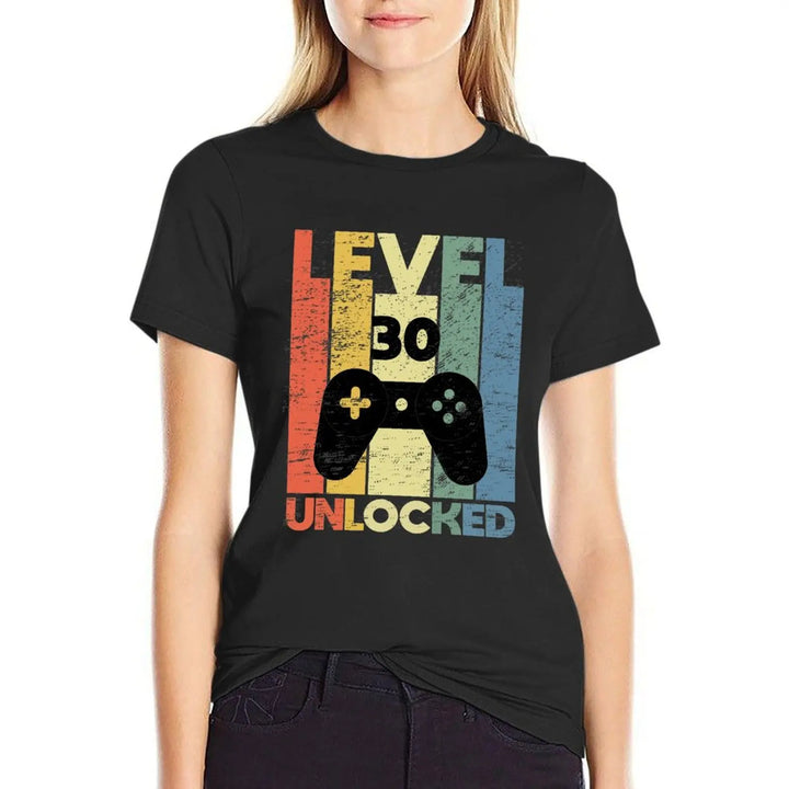 Level 30 Unlocked, Funny Video Gamer 30th Birthday gamer saying Gift T-Shirt korean fashion Female clothing tops for Women