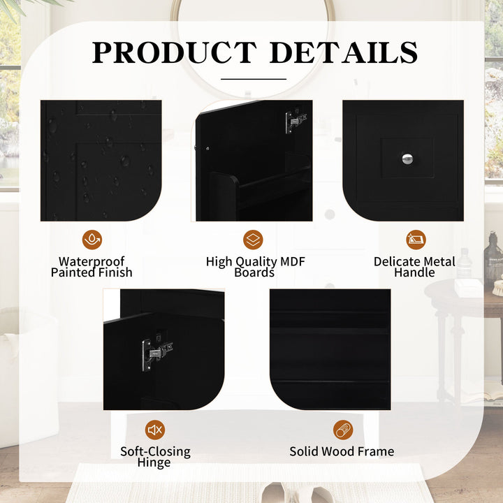 30 Inch Bathroom Vanity with Ceramic Sink, Black Bathroom with 3