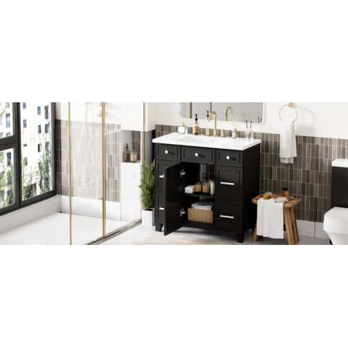 36  Bathroom Vanity Cabinet With Sink Top Combo Set , Black ,Single