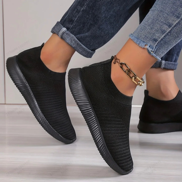 Women's Sneakers Breathable Solid Color Mesh Woven Outdoor Lightweight Low Top Walking Running Sports Socks Tennis Shoes