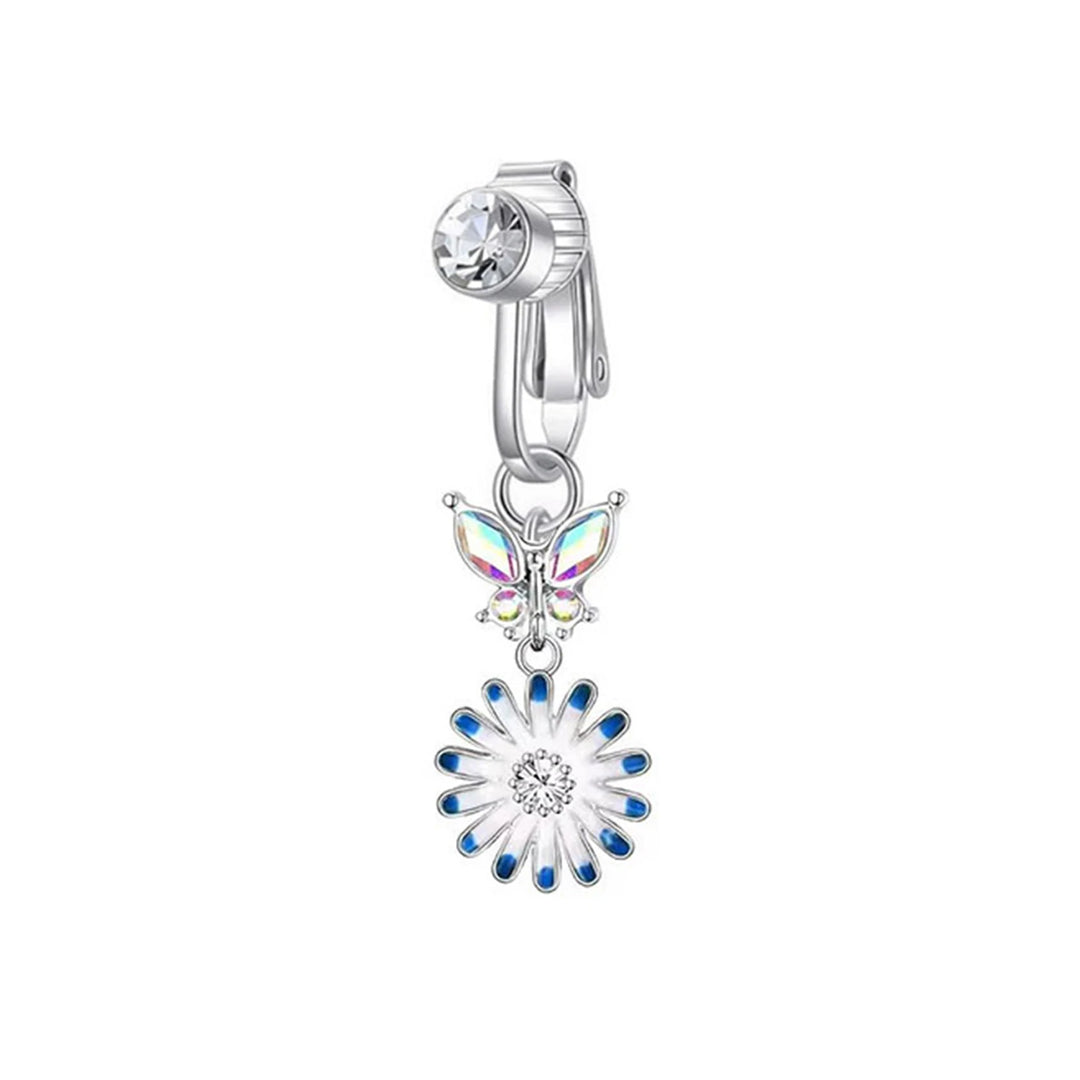 Fake Belly Piercing Sunflower Dangling Long Fake Belly Button Pircing Clip On Umbilical Navel Cartilage Earring Clip Jewelry