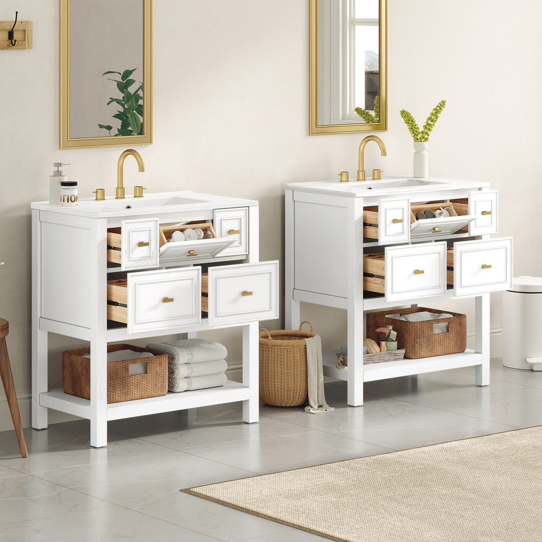 60'' Bathroom Vanity Set with Ceramic Sink (Separate), Free Standing