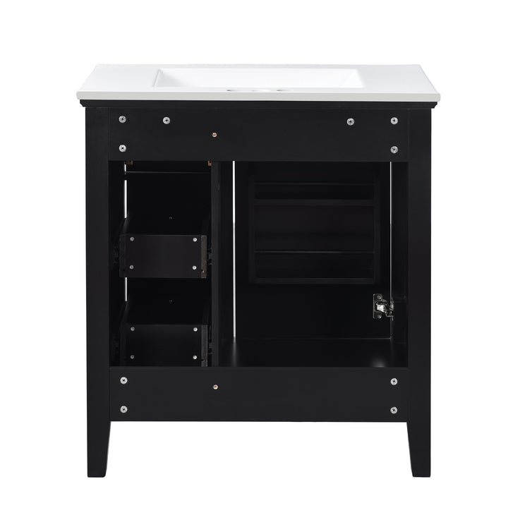 30 Inch Bathroom Vanity with Ceramic Sink, Black Bathroom with 3