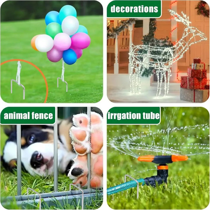 U-type Garden Staples Fence Tubing Stakes Sod Pins Galvanized Steel Landscape Spike for Holding Lawns Hoses Barrier Ground Nail