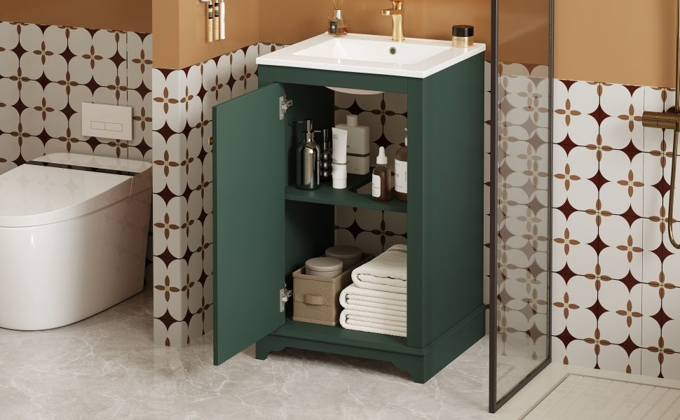 20-inch Bathroom Vanity with Ceramic Sink, Freestanding Single Vanity