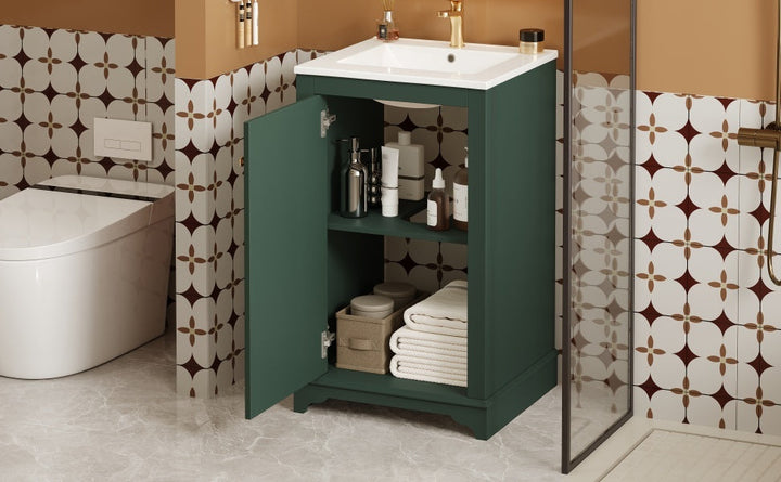 20-inch Bathroom Vanity with Ceramic Sink, Freestanding Single Vanity