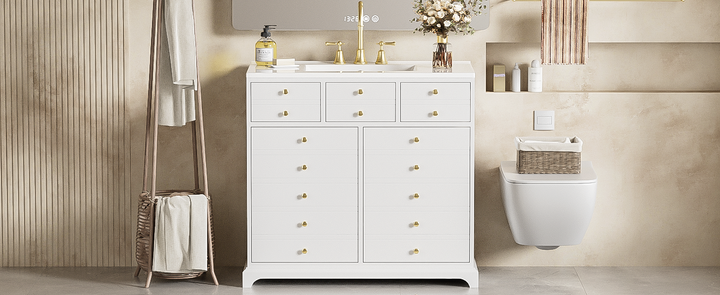 36'' Bathroom Vanity with Ceramic Sink Combo, Solid Wood Frame