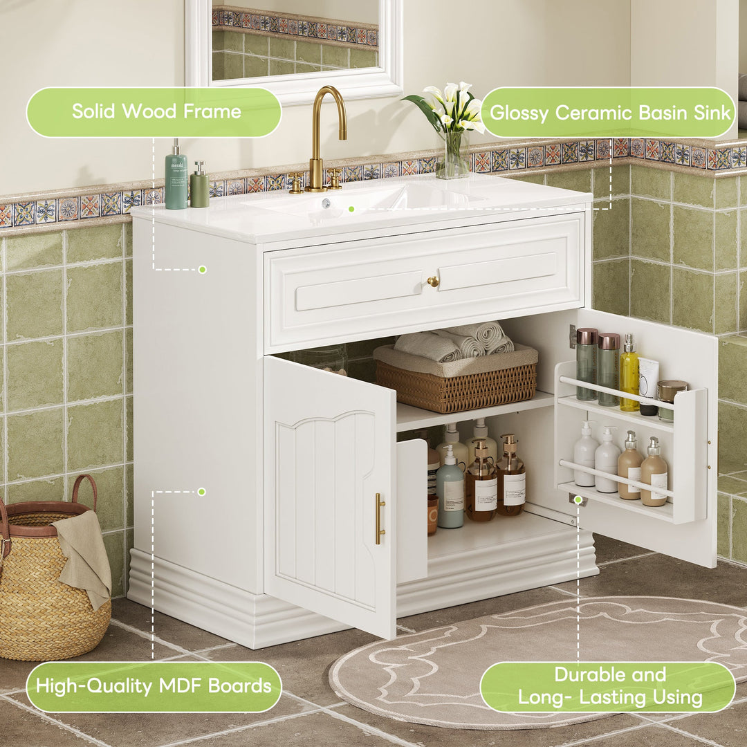 36' Luxurious Bathroom Vanity with Ceramic Sink, Bathroom Vanities