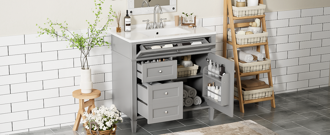 36'' Bathroom Vanity with Top Sink, Modern Bathroom Storage Cabinet