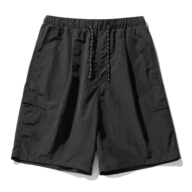 Slightly wrinkled cargo shorts thin side open pockets outdoor casual cropped streetwear pants men clothing