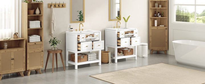 60'' Bathroom Vanity Set with Ceramic Sink (Separate), Free Standing