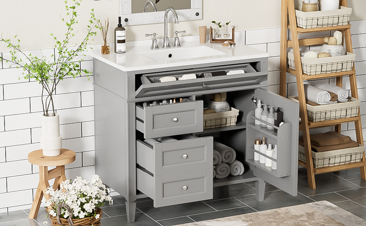 36'' Bathroom Vanity with Top Sink, Modern Bathroom Storage Cabinet