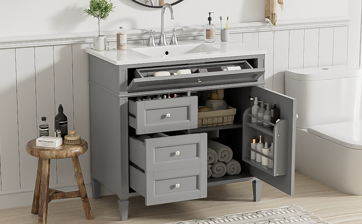 36'' Bathroom Vanity with Top Sink, Modern Bathroom Storage Cabinet