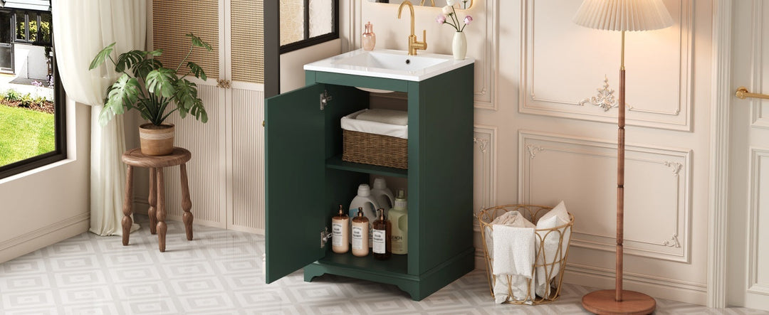 20-inch Bathroom Vanity with Ceramic Sink, Freestanding Single Vanity