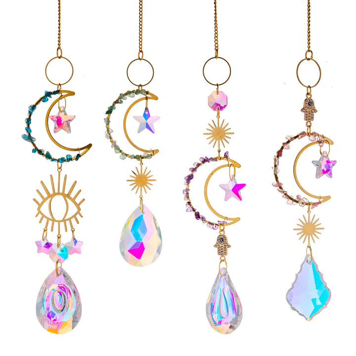 Moon Suncatcher Crystal Prism Sun Catcher Rainbow Maker Hanging Garden Decoration Moon Dream Catcher Window Decors 2024 New In
