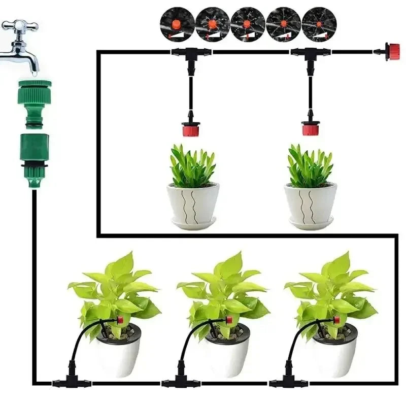 Micro Drip Irrigation System Portable 20M Automatic Watering with Adjustable Drippers Misting Watering Kits Garden Hose
