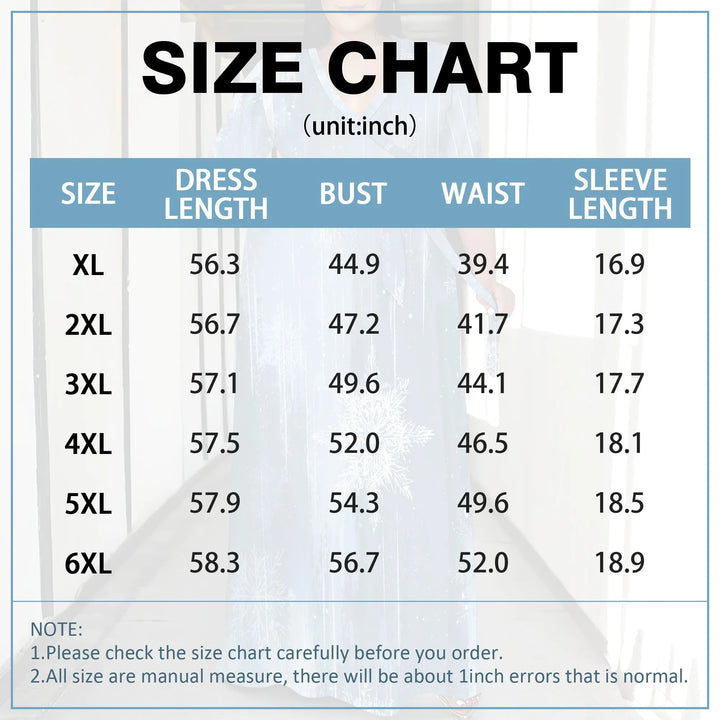 Plus Size Women's 3/4 Sleeve V-Neck Snowflake Print Wrap Maxi Dress Winter Elegant Party Dress