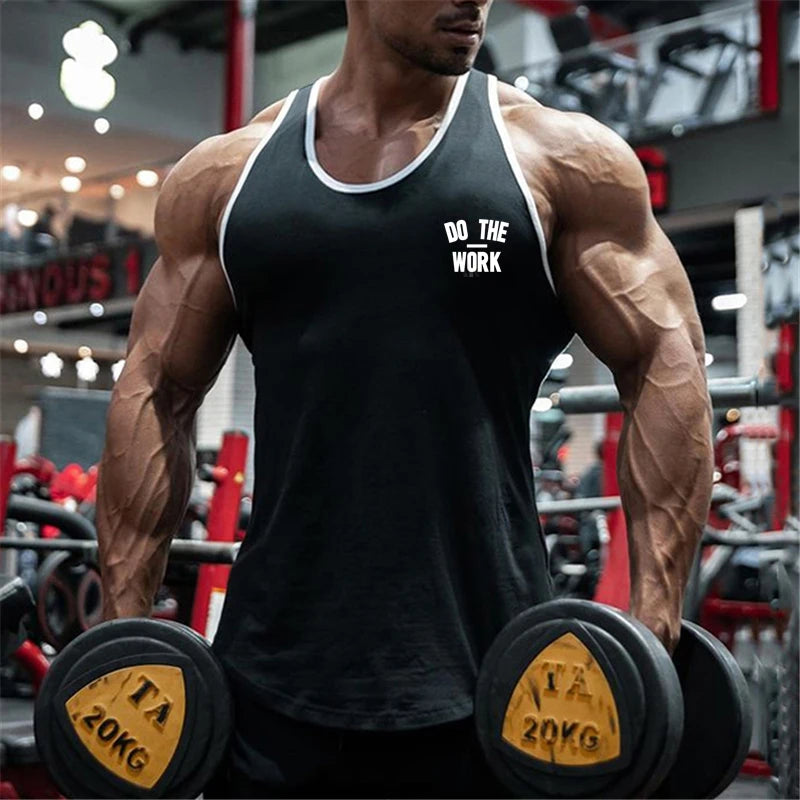 Men White Muscle Tank Tops Print Workout Vest Fitness Sleeveless T-shirt Bodybuilding Sports T-shirt Men Training Gym Clothing