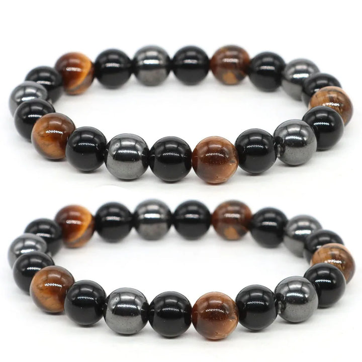 Triple Protection Bracelet Natural Hematite Obsidian Tiger Eye Stone Beads Bracelets Magnetic Health Weight Loss Women Jewelry