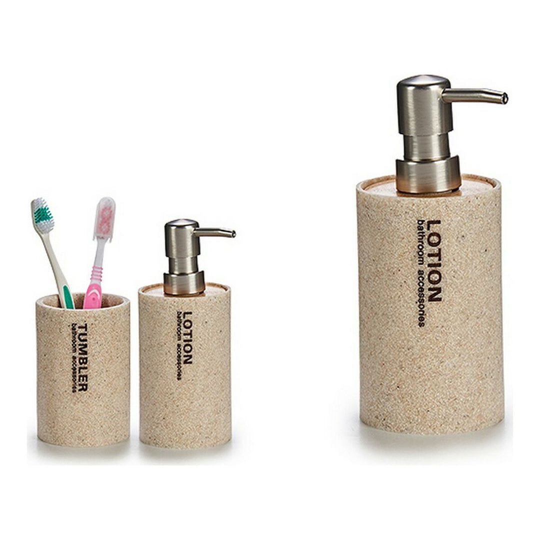 Soap Dispenser Lotion Silver Beige Metal Resin Bamboo 350 ml (1 uds)