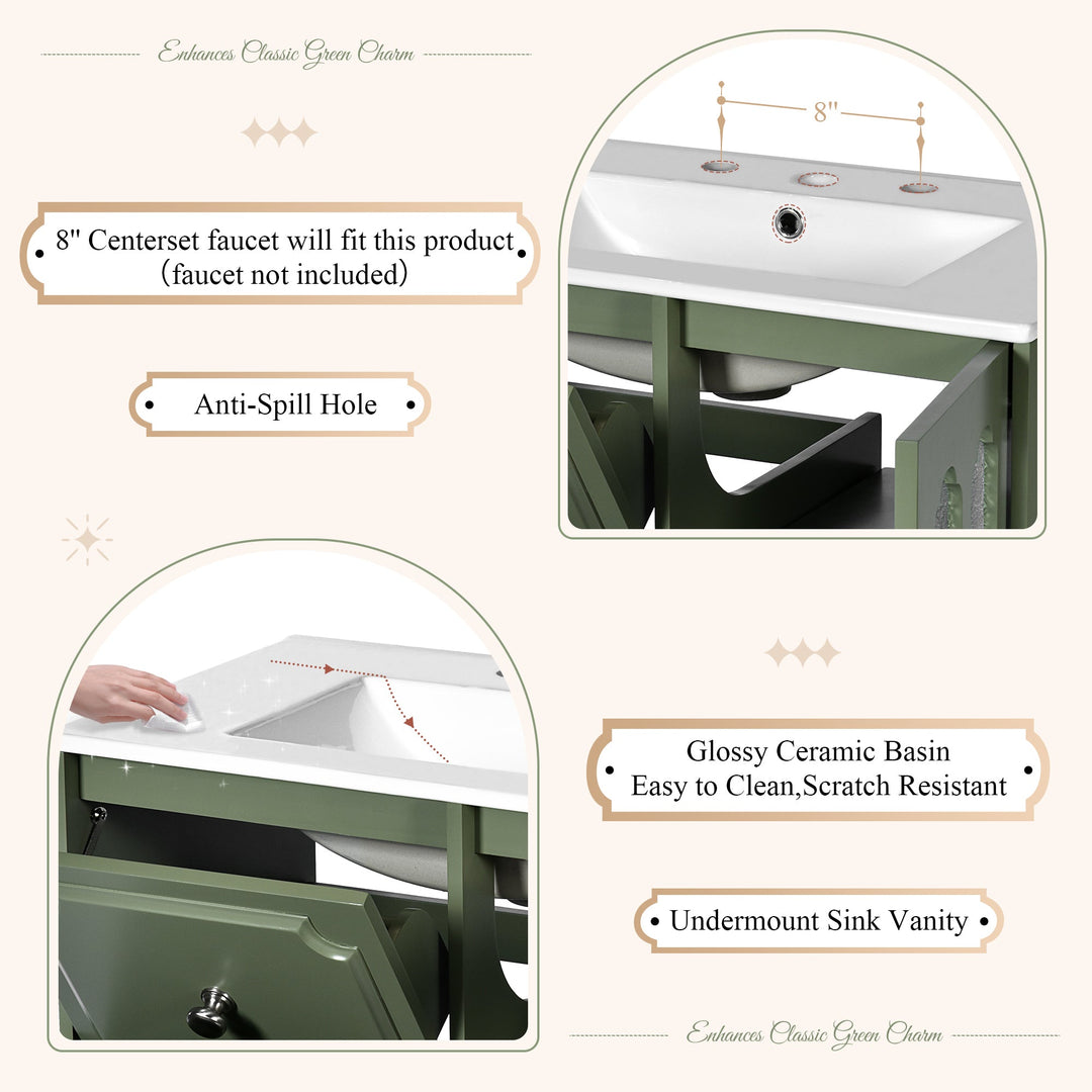 Retro Style 30'' Bathroom Vanity with Ceramic Sink Combo, Freestanding