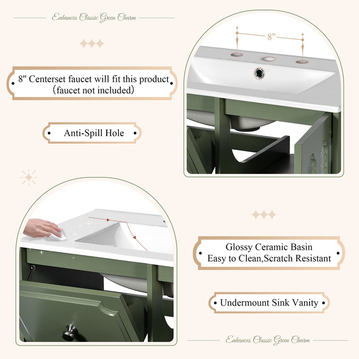 Retro Style 30'' Bathroom Vanity with Ceramic Sink Combo, Freestanding