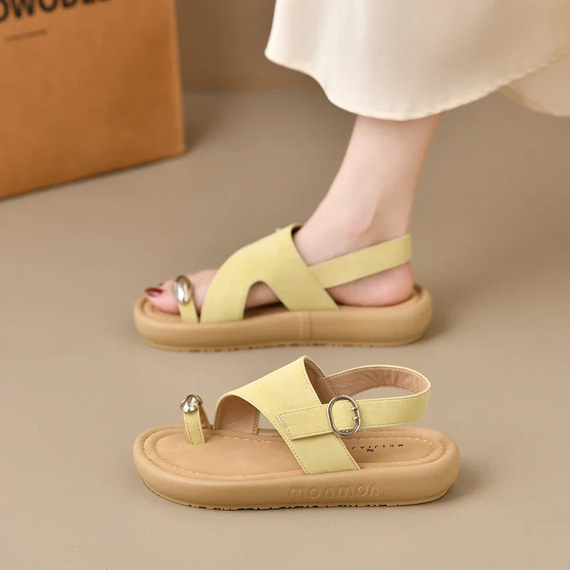 2025 New Elegant Roman Sandals Women's Summer Outdoor Wear Low Heel Unique Design Sensation Retro Beach Sandals