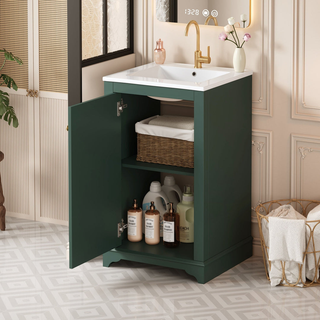 20-inch Bathroom Vanity with Ceramic Sink, Freestanding Single Vanity