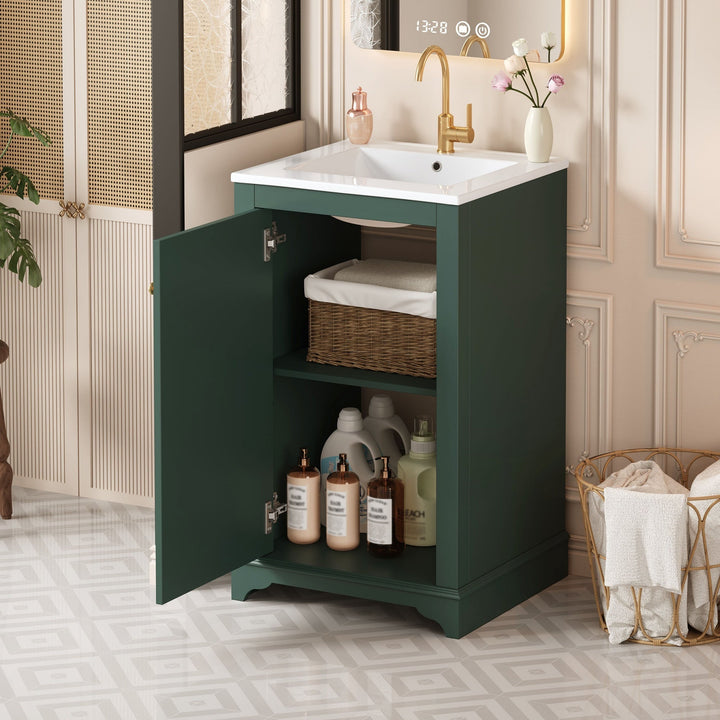 20-inch Bathroom Vanity with Ceramic Sink, Freestanding Single Vanity