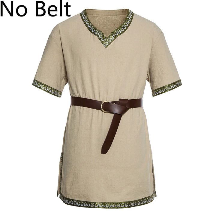 Warrior Men's Shirt Top Vintage Viking Men's Summer Short Sleeve Gothic Shirt Renaissance Pirate Costume Shirt Medieval Tunic