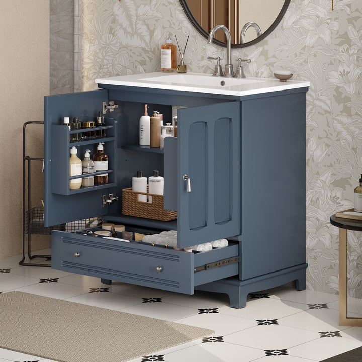 30' Bathroom Vanity with Ceramic Sink, Solid Wood Frame Bathroom Sink