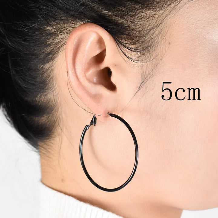 Clip on the ear without pierced Hoop earrings for women Big circle Black Round Personality punk 2021 Fashion Jewelry Accessories