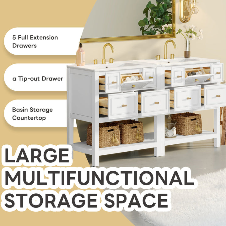 60'' Bathroom Vanity Set with Ceramic Sink (Separate), Free Standing