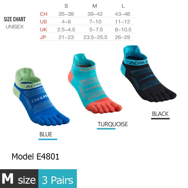 AONIJIE Sports Run Low Cut Athletic Five Toe Socks Quarter Toesocks For Running Marathon Race Trail
