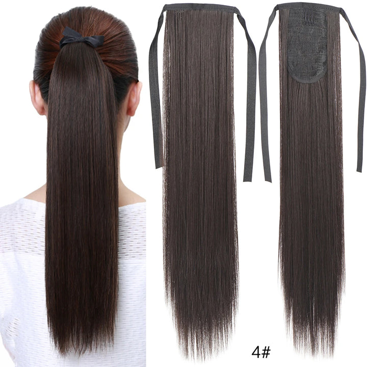 Long Straight Ponytail Extensions With Ties Natural Looking Synthetic Hair Extensions For Women Girls Hair Accessories