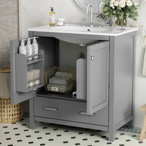 30  Gray Bathroom Vanity With Single Sink, Combo Cabinet Undermount