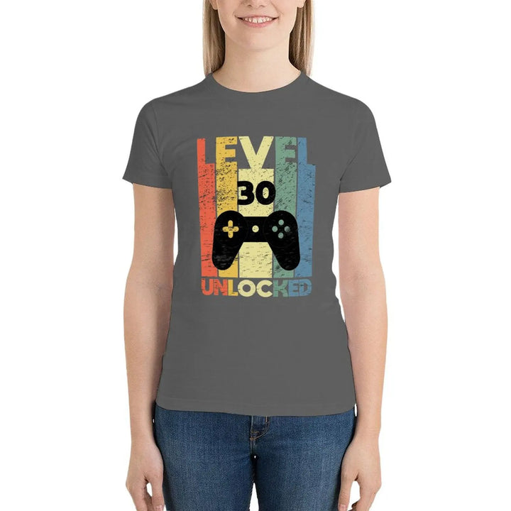 Level 30 Unlocked, Funny Video Gamer 30th Birthday gamer saying Gift T-Shirt korean fashion Female clothing tops for Women