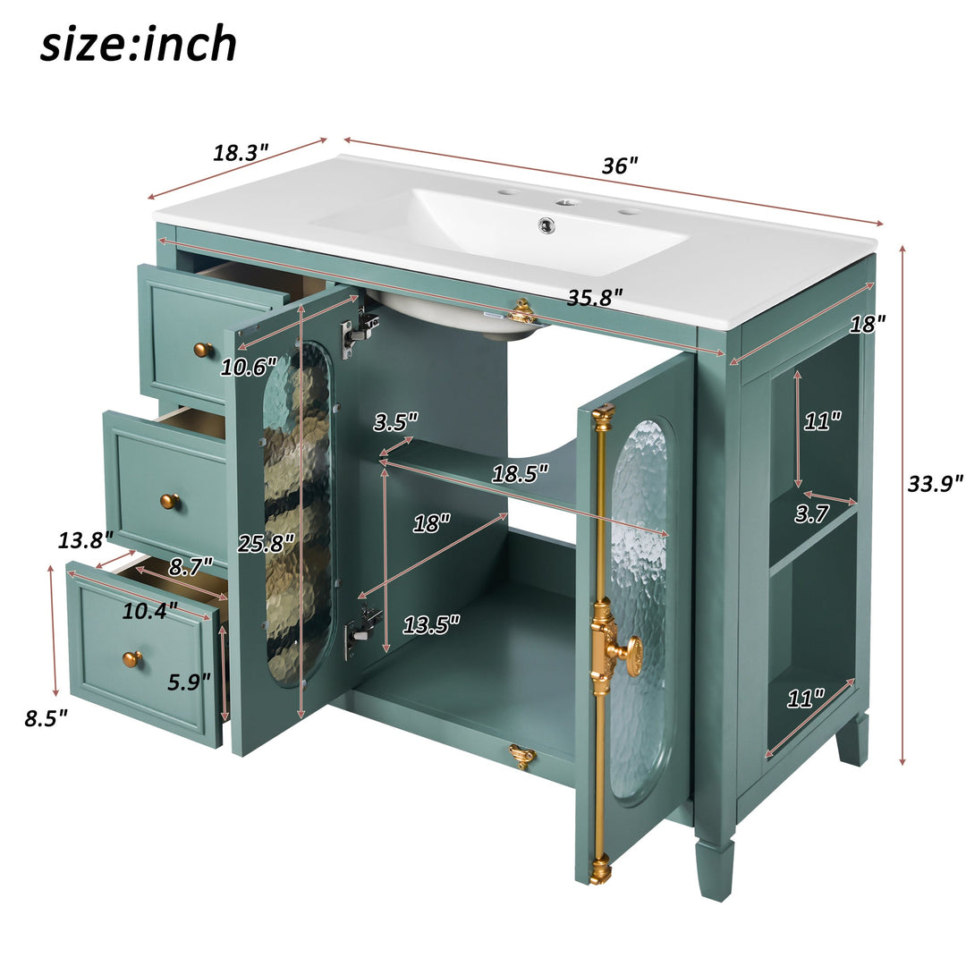 36-inch Bathroom Vanity with 2 Soft Close Doors, Solid Wood Frame