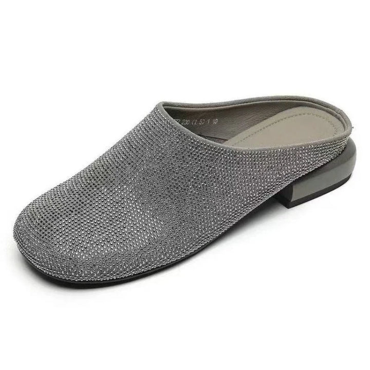 Baotou Slippers Summer New Round Toe Deep Mouth Sequin Soft Sole Non-slip Wear-resistant Fashion Square Heel Shoes