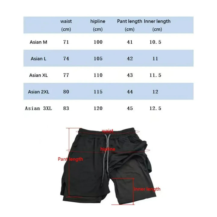 Men's sports shorts double layer two-in-one quick-drying breathable casual shorts summer running sportswear pants M-3XL