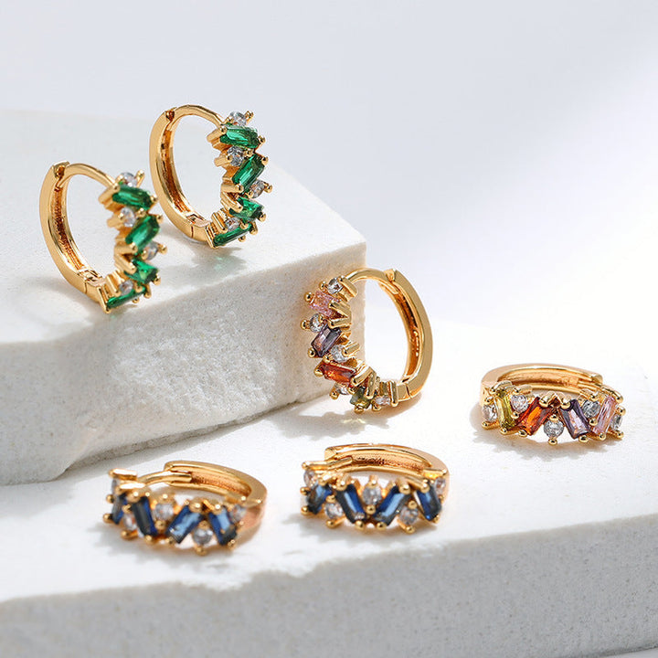 Leaf Inlaid Zircon Emerald Temperament Ear Clip Special-interest