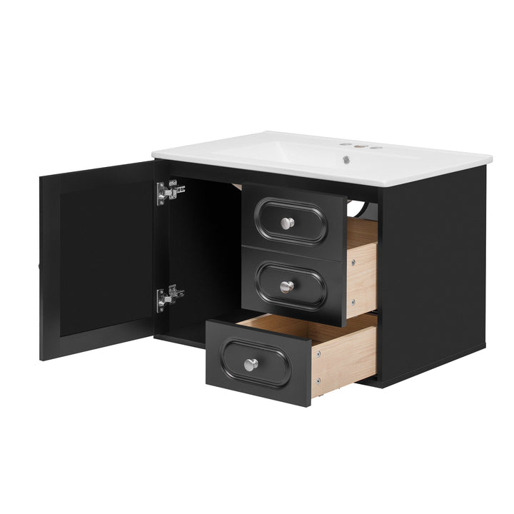 30' Bathroom Vanity with Ceramic Sink, Mid-Century Bathroom Vanity