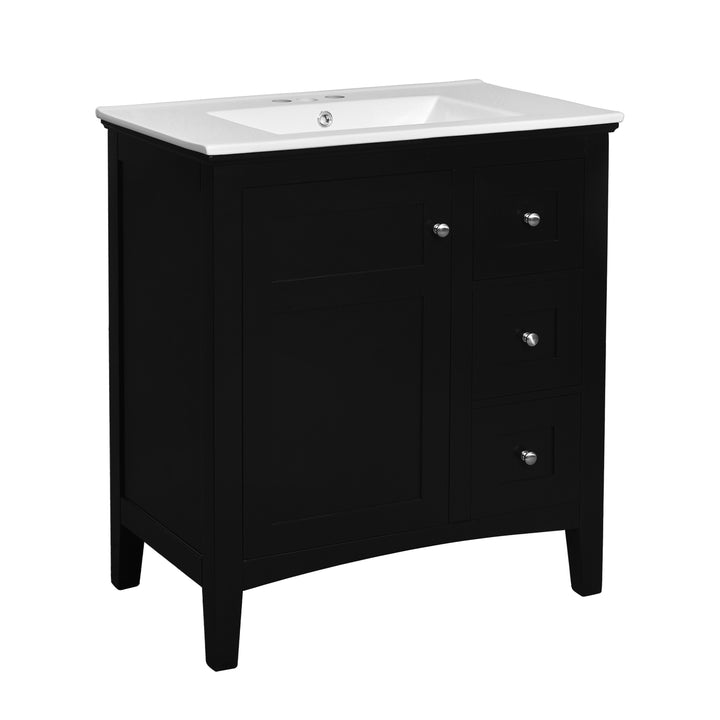 30 Inch Bathroom Vanity with Ceramic Sink, Black Bathroom with 3