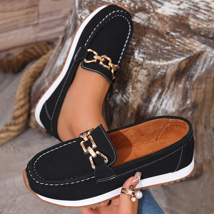 Versatile Wear-Resistant Metal Chain Flat-Bottomed Thick-Soled Casual Loafers Autumn 2025 Fashion Loafers